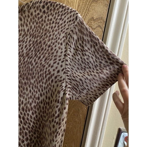 SILX 100% Silk Women's Leopard Print Stretch Blouse Size M Petite Short Sleeve - Picture 10 of 11